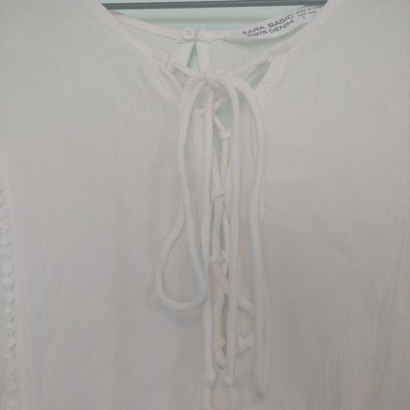 Zara White 100% Viscose Lace Up Blouse Size Small - Picture 4 of 6